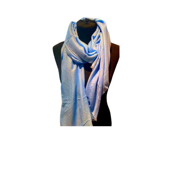 Pure Cashmere Scarf in Classic Pale Blue, Finest Handwoven Cashmere, 200 x 70 cm