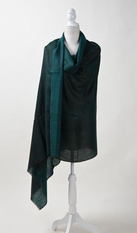 Pure Vicuña Double-sided Reversible Stole, in Dark Emerald and Forest Green, Finest Handwoven, Unisex