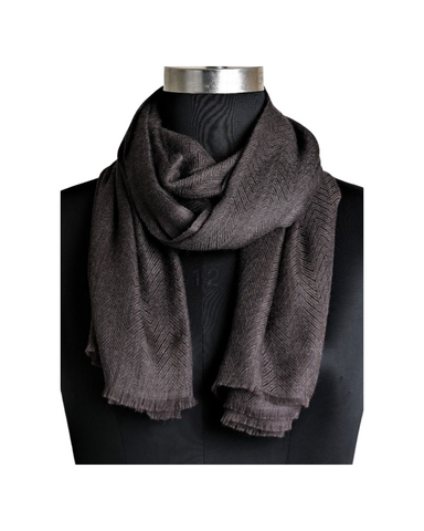 Pure vicuna scarf in dark chocolate, handwoven herringbone weave 70 x 200 cm