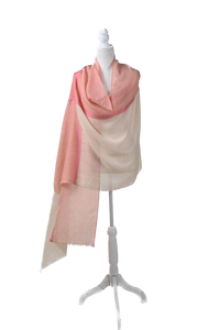 Pure Vicuña Scarf in Natural with Salmon Pink Stripe Edge, Finest Handwoven, Unisex