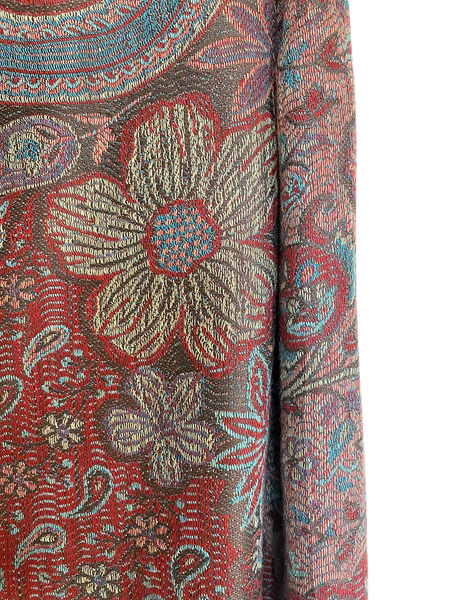 CashmereSilk jacket, floral paisley - pastel Red  Blue fabric detail