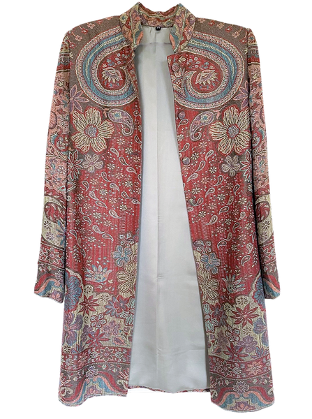 CashmereSilk jacket, floral paisley - pastel Red  Blue front open