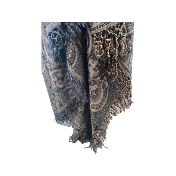 Double-sided Cashmere bedspread or throw in black-silver paisley, handwovenn