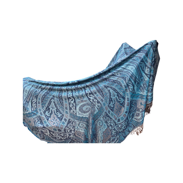 Reversible Cashmere wrap or throw in black and turquoise, paisley - handwoven