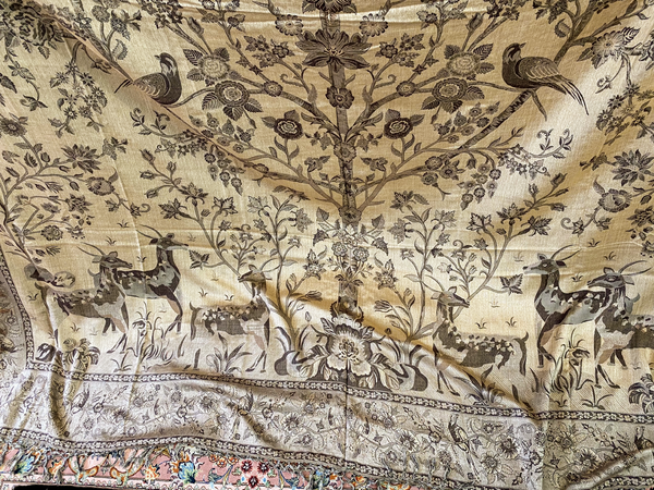 Reversible Cashmere bedspread or throw in Browns & Gold - exotic nature design, handwoven