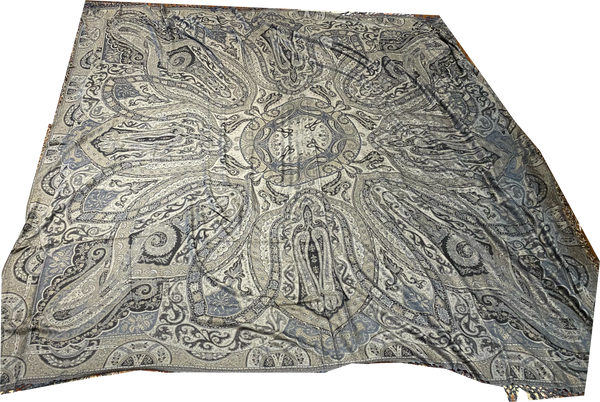 Double-sided Cashmere bedspread or throw in black-silver paisley, handwoven