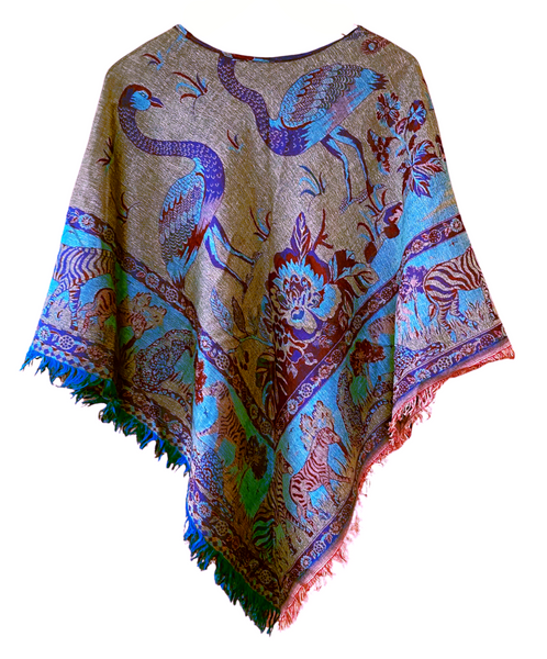 Jangalee Reversible Poncho in Tropical Purple & Gold, Cashmere & Silk - gold side