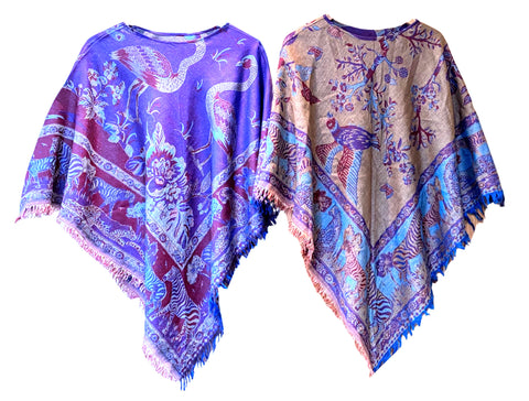 Jangalee Reversible Poncho in Tropical Purple & Gold, Cashmere & Silk
