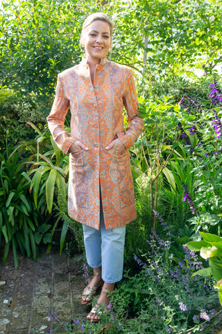 Lyla jacket in cashmere and silk paisley in luminescent orange moon