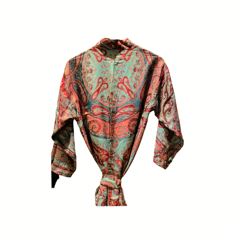 Mira Paisley Robe in Cashmere & Silk, reversible - turquoise-back