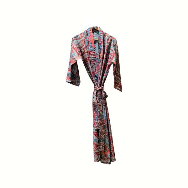Mira Paisley Robe in Cashmere & Silk, reversible, red-front