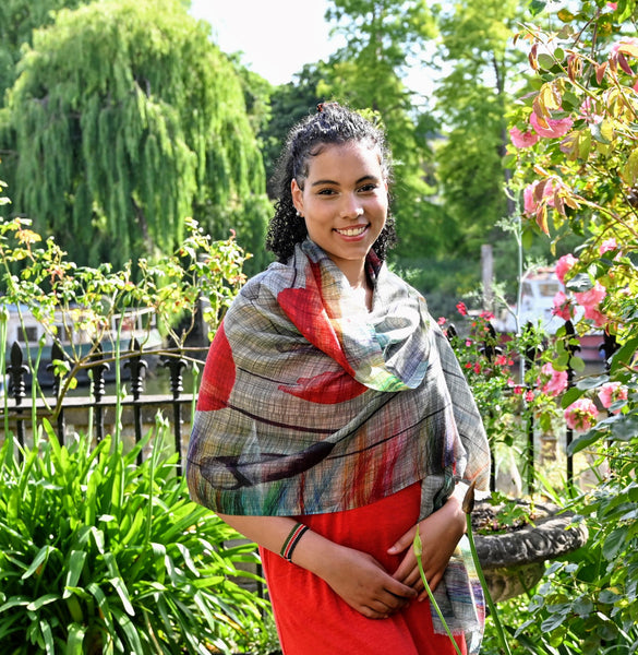 Pure Vicuña Scarf -  Wild Poppies - Finest Handwoven, Unisex