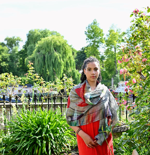 Pure Vicuña Scarf -  Wild Poppies - Finest Handwoven, Unisex