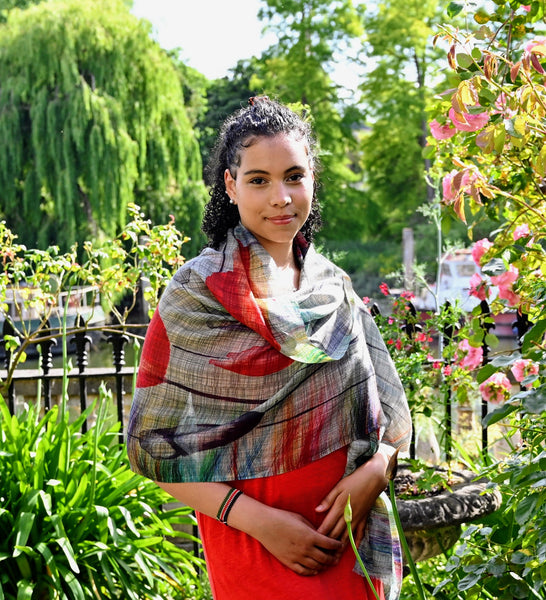 Pure Vicuña Scarf -  Wild Poppies - Finest Handwoven, Unisex