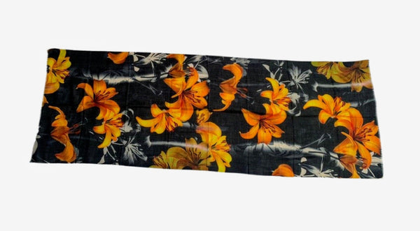 Pure Vicuña  Scarf - Tiger Lilies on Black, Finest Handwoven, Unisex
