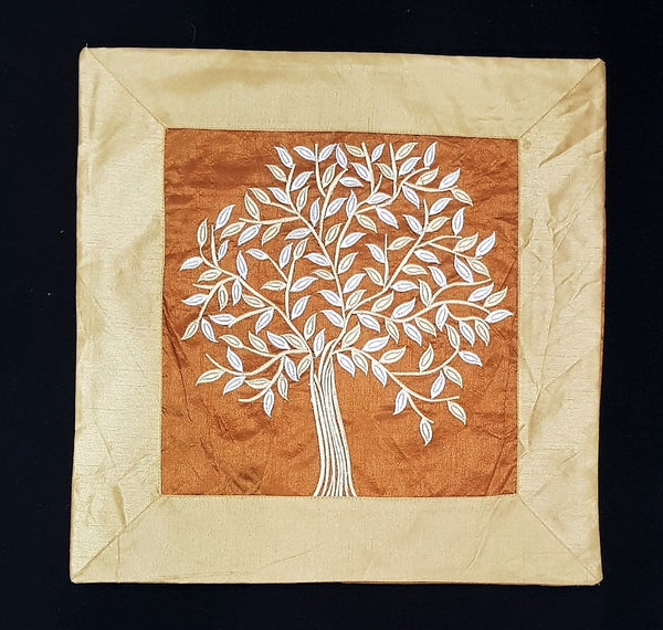 Silk Cushion Covers - Tree of Life - turmeric and gold