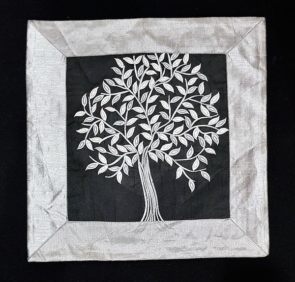 Silk Cushion Covers - Tree of Life - black and silver