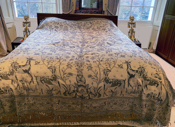 Reversible Cashmere bedspread or throw in Browns & Gold - exotic nature design, handwoven