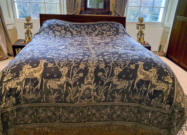 Reversible Cashmere bedspread or throw in Browns & Gold - exotic nature design, handwoven