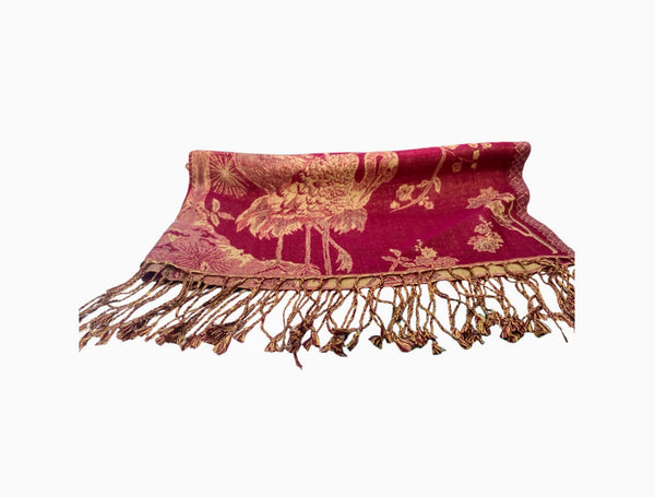 cashmere and silk handwoven pashmina in gold and red, reversible