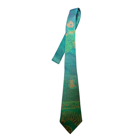 Cashmere and silk handwoven tie in turquoise blue, savannah design