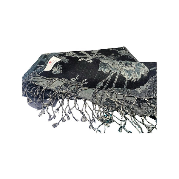 Cashmere and silk pashmina, handwoven in black and silver, reversible