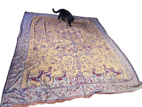Reversible Cashmere Bedspread Throw in Mardi Gras & Gold