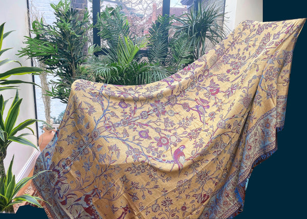 Reversible Cashmere Bedspread Throw in Mardi Gras & Gold