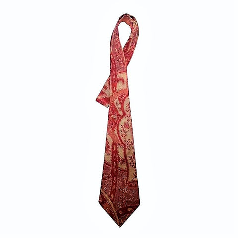 Cashmere and silk handwoven tie in red and gold - sundarata
