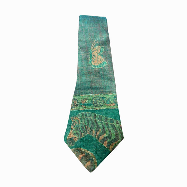 Cashmere and silk handwoven tie in turquoise blue, savannah design