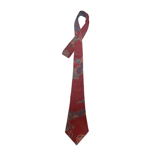 Handwoven Tie in Cashmere & Silk - 'Tropical Red'