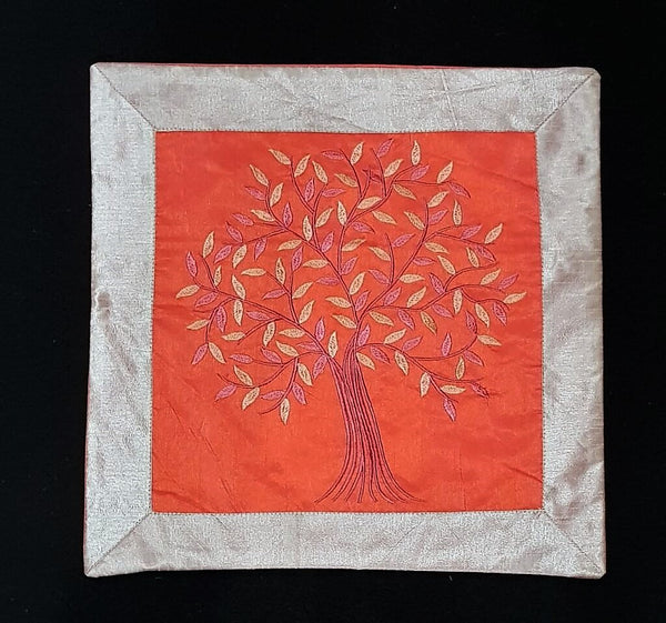 Silk Cushion Covers - Tree of Life - fuchsia and silver