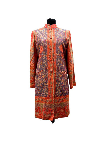 "Maharani" Longline Nehru Jacket in Cashmere and Silk - Burnt Orange Paisley