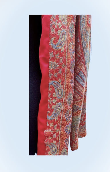 "Maharani" Longline Nehru Jacket in Cashmere and Silk - Burnt Orange Paisley - lining