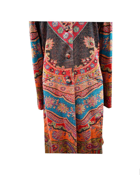 Stavia-Sustainable-Luxury  - maharani-longline-cashmere-silk-jacket-black-multi-front-detail