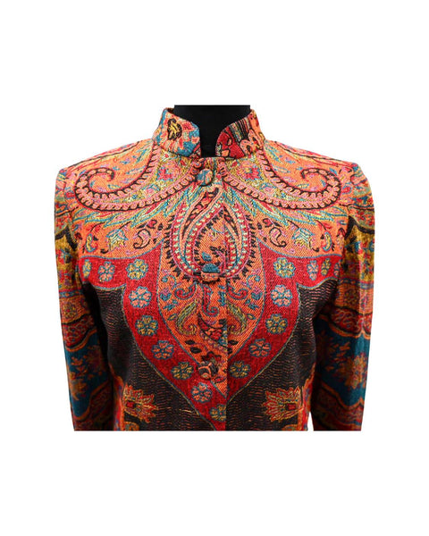 Stavia-Sustainable-Luxury  - maharani-longline-cashmere-silk-jacket-black-multi-front-detail