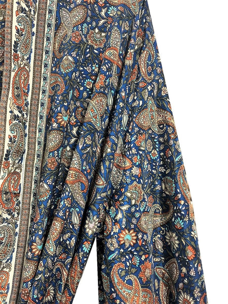 Oja Kimono in classic blue paisley pure silk -detail