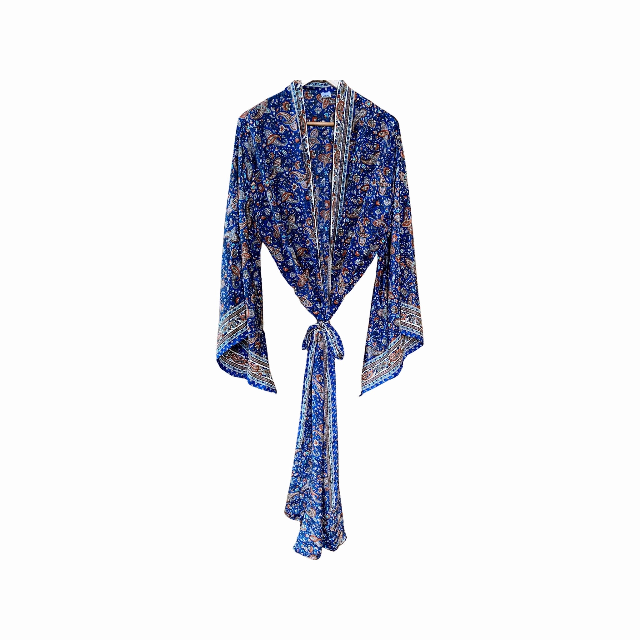 Oja Kimono in classic blue paisley pure silk