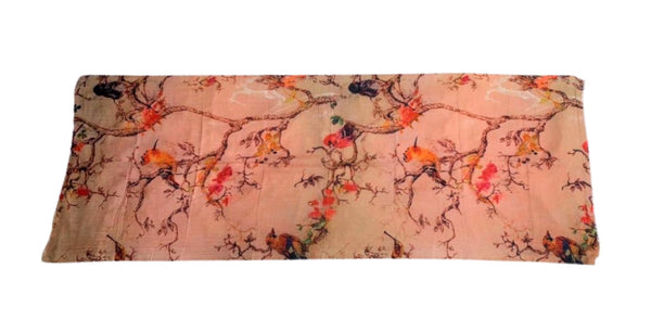 re Vicuña Scarf -  Peach blossom & Hummingbirds - Finest Handwoven, Unisex