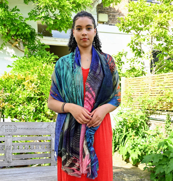Pure Vicuña Scarf -  Peacock Feathers - Finest Handwoven, Unisex