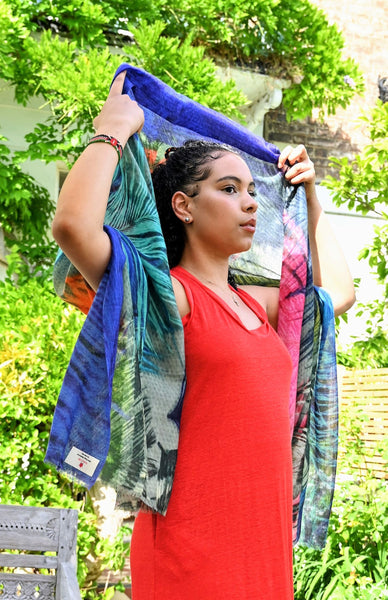Pure Vicuña Scarf -  Peacock Feathers - Finest Handwoven, Unisex