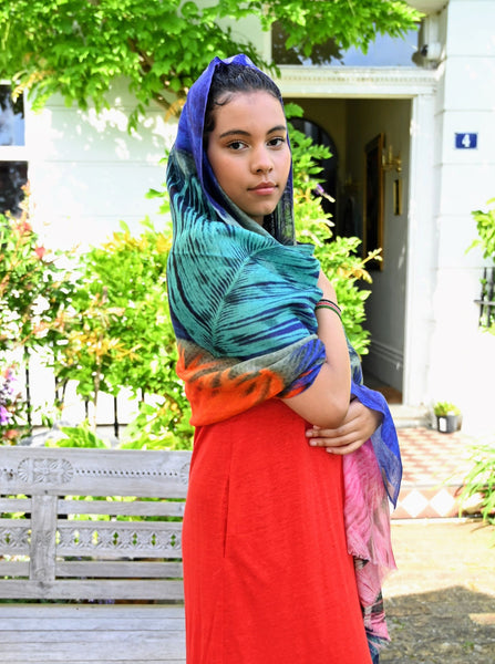 Pure Vicuña Scarf -  Peacock Feathers - Finest Handwoven, Unisex