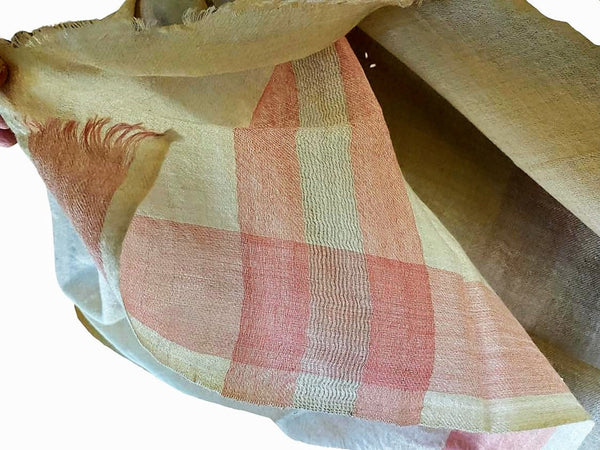 Vicuna Shawl in Natural with Pale Pink Stripe, Finest Handwoven