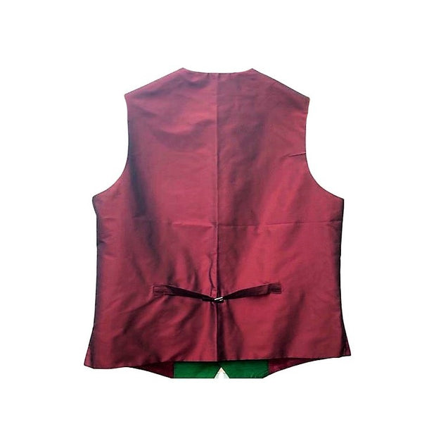 Raw silk waistcoat in Emerald Green, handwoven, red satin reverse