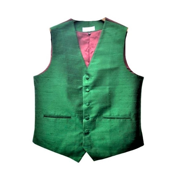 Raw silk waistcoat in Emerald Green, handwoven