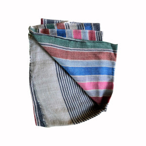 Pure Vicuña Scarf in Natural with Madras Stripes, unisex, Handwoven in Kashmir