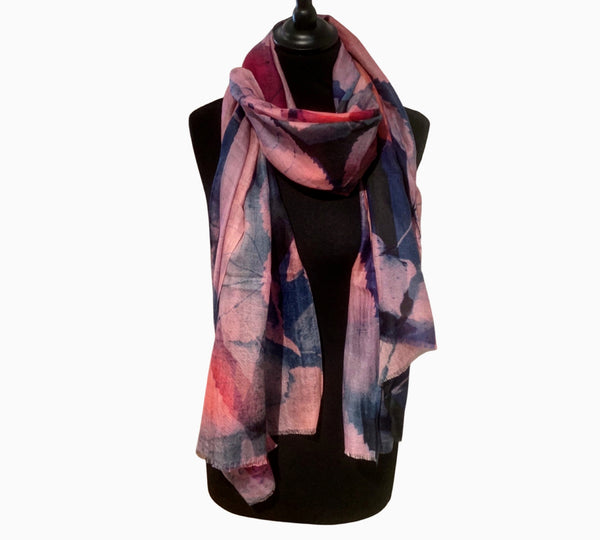 Pure Vicuña Scarf -  Pink and Blue Autumn Leaves - Finest Handwoven, Unisex