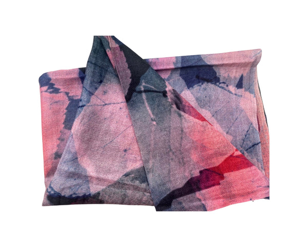 Pure Vicuña Scarf -  Pink and Blue Autumn Leaves - Finest Handwoven, Unisex