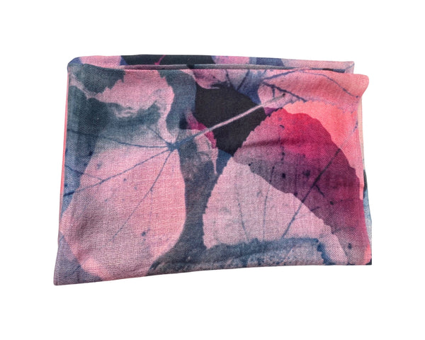 Pure Vicuña Scarf -  Pink and Blue Autumn Leaves - Finest Handwoven, Unisex
