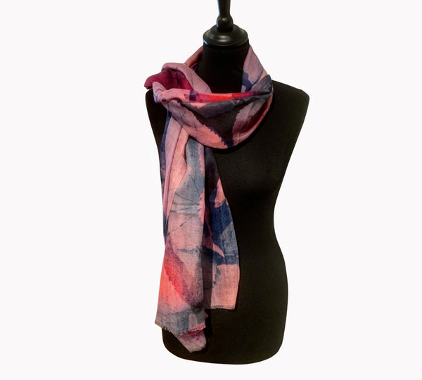Pure Vicuña Scarf -  Pink and Blue Autumn Leaves - Finest Handwoven, Unisex